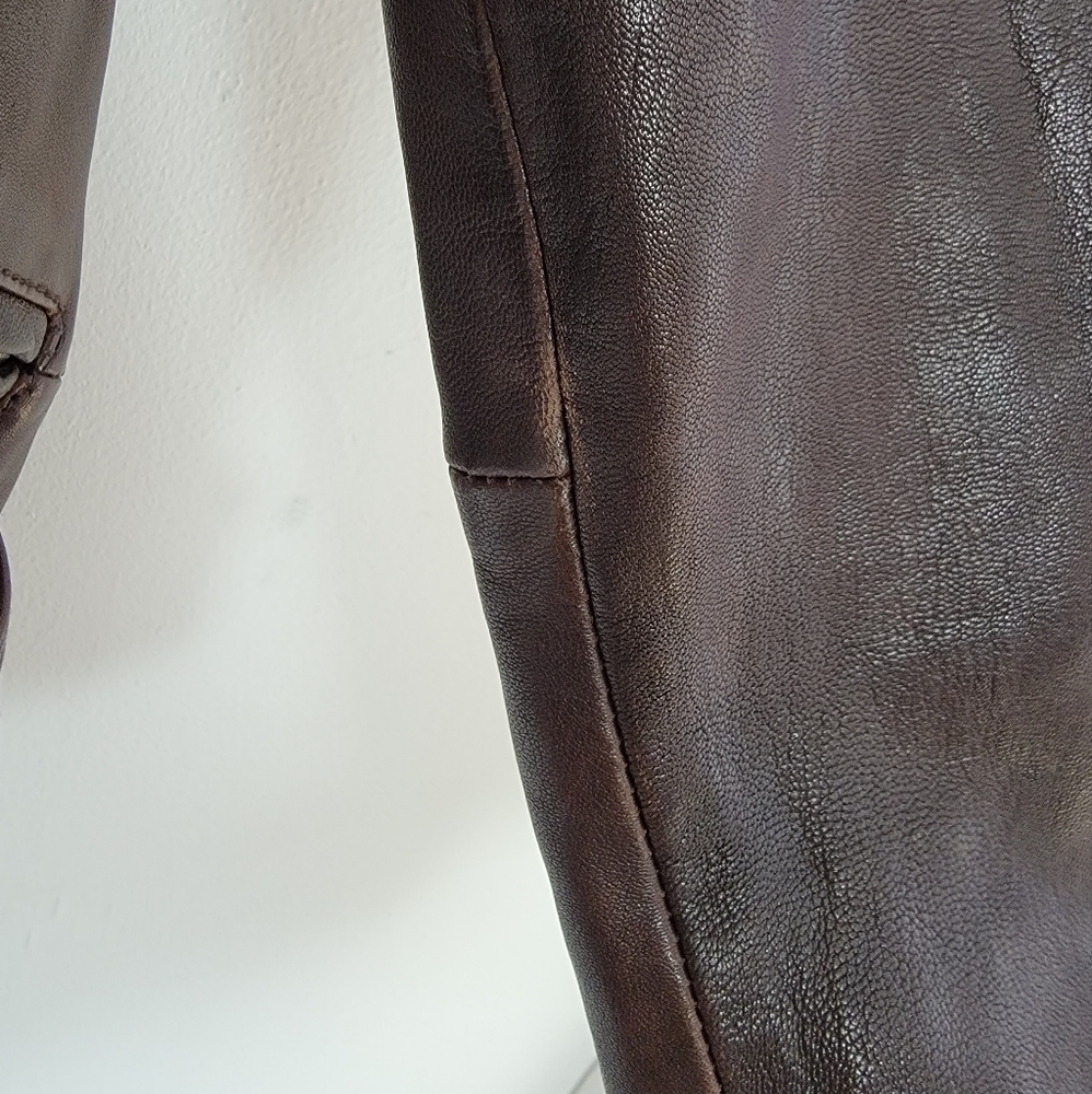 All Saints Gidley Biker Jacket Lamb Leather Chocolate Brown Size US 2 - Picture 3 of 6